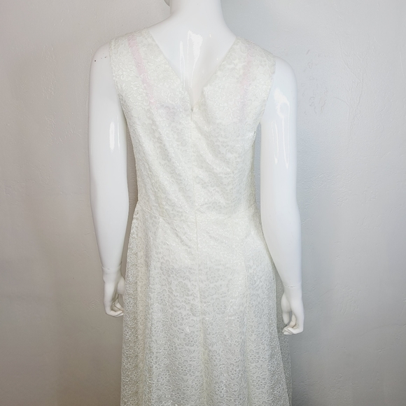 Betsey Johnson Fit & Flare Lace Midi Dress Ivory Sleeveless Wedding Evening Sz 6 - Picture 4 of 13